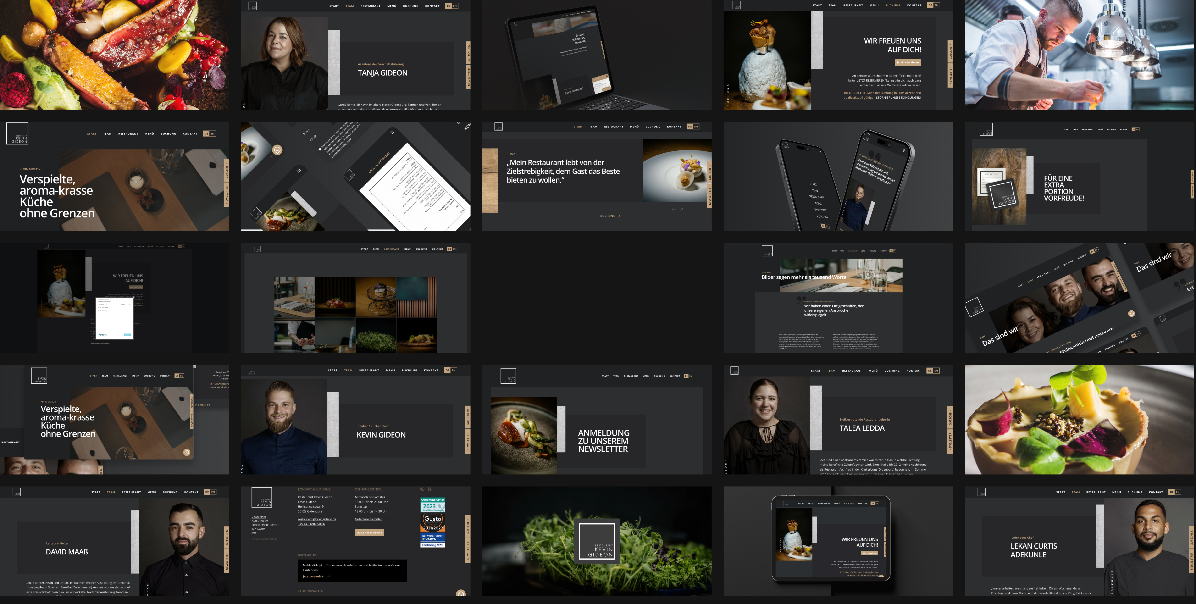 Diverse Screens aus unserem Webdesign für Kevin Gideon