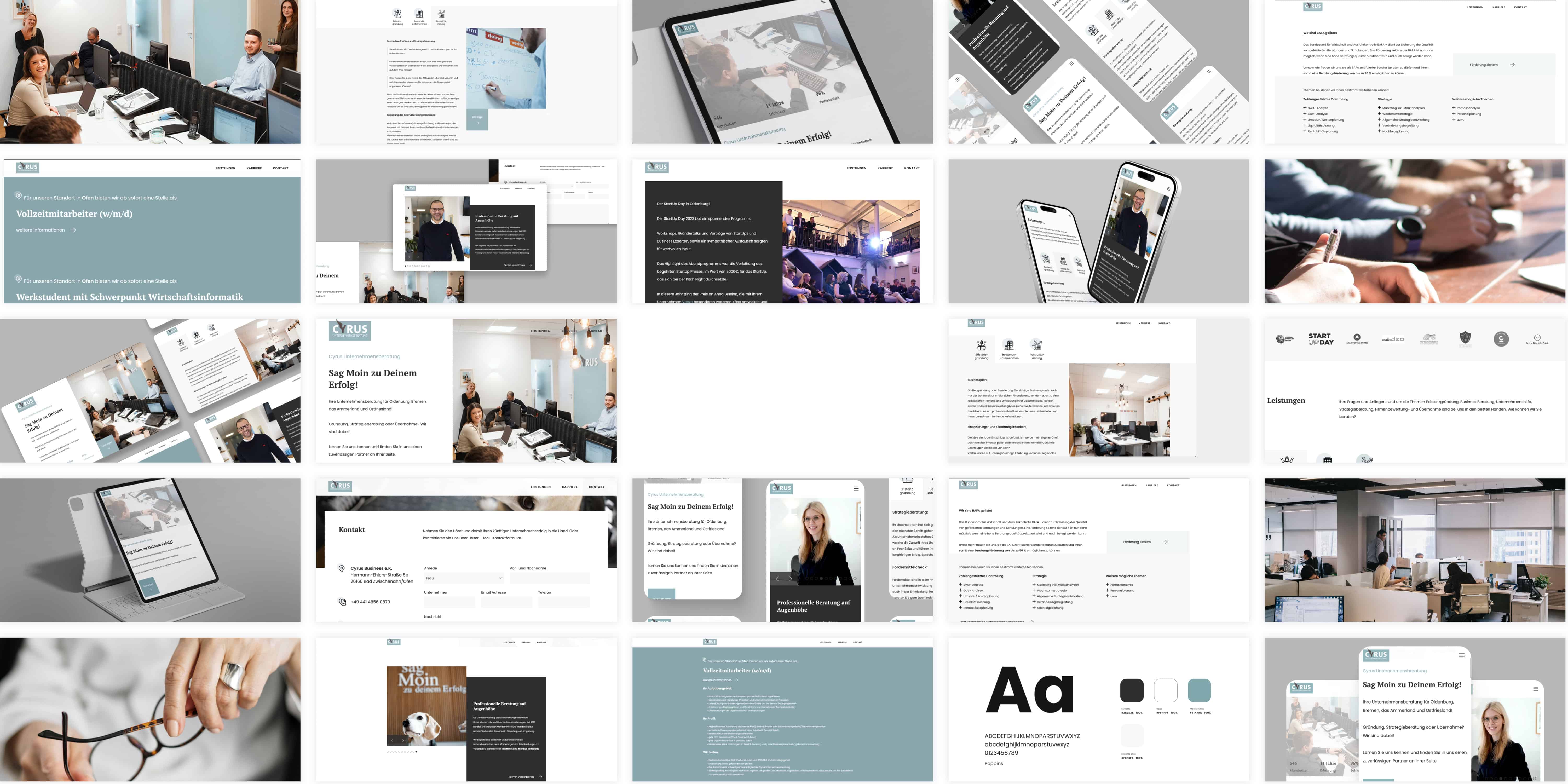 Collage von diversen Screens aus unserem Webdesign für Cyrus Unternehmensberatung