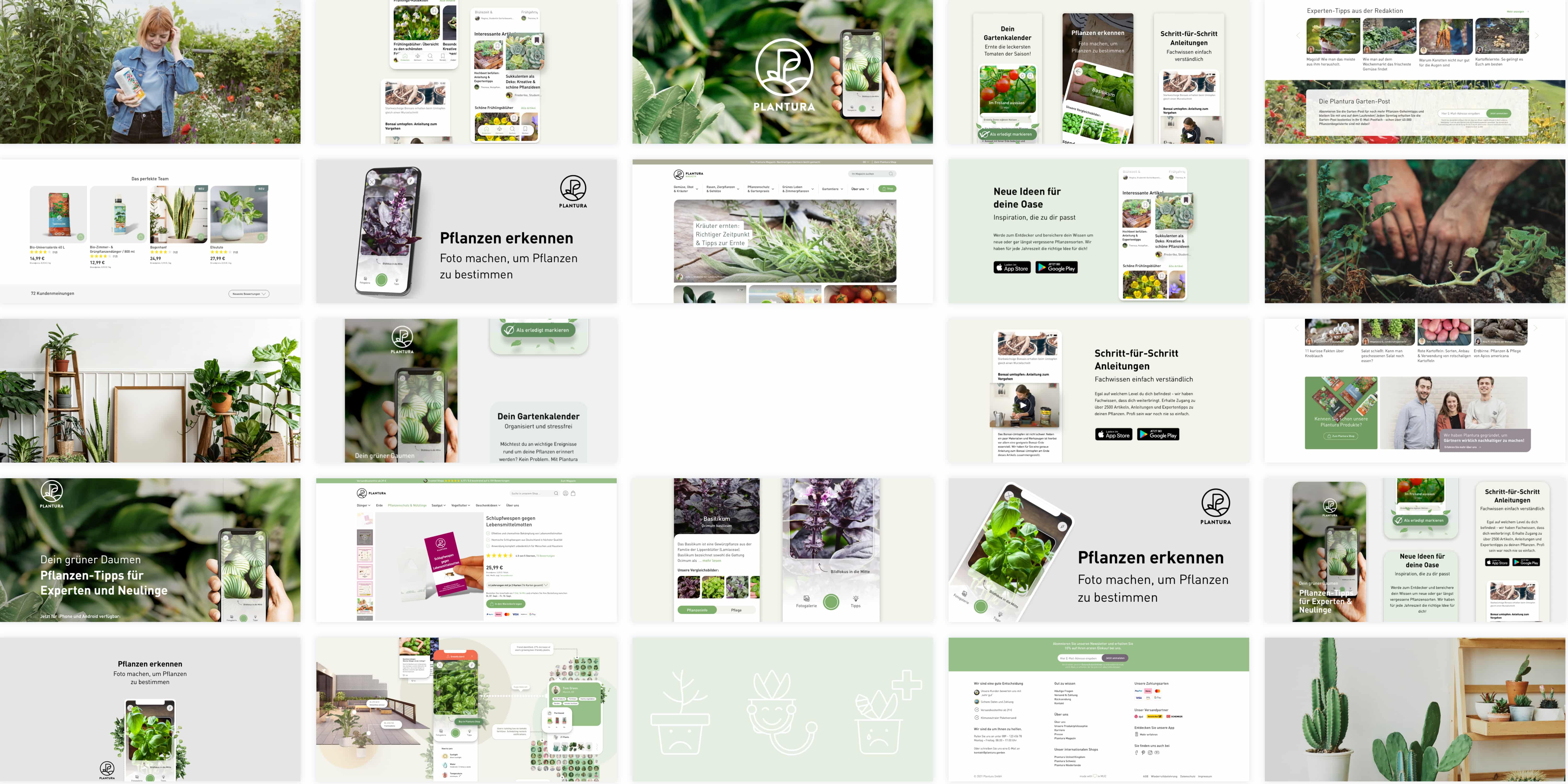 Collage von gesammelten UI / UX Design Screen von Plantura aus der Graphek Werbeagentur