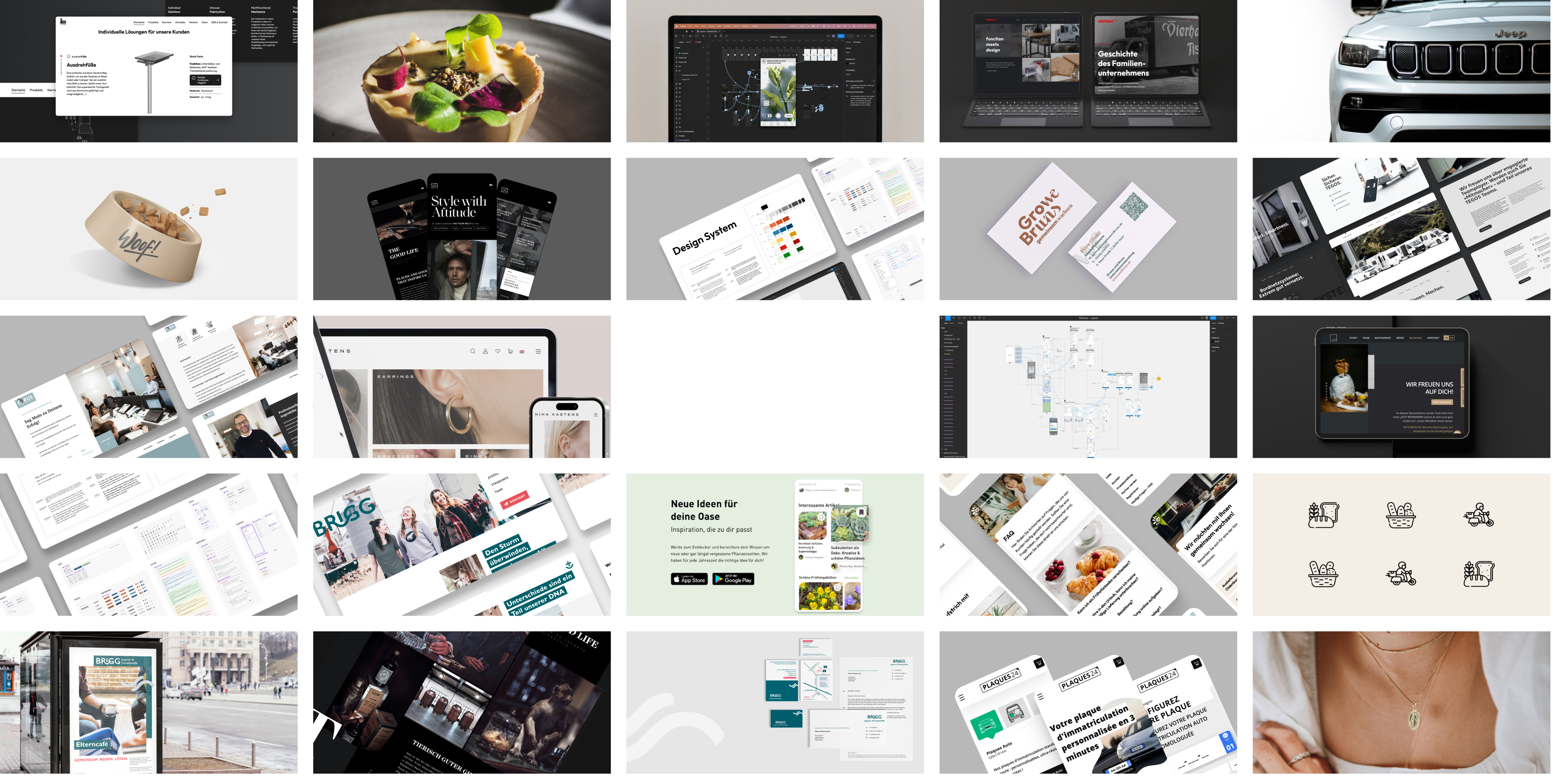 Collage von diversen Referenzen aus den Bereichen Website Design, UI / UX, Webentwicklung und Corporate Design