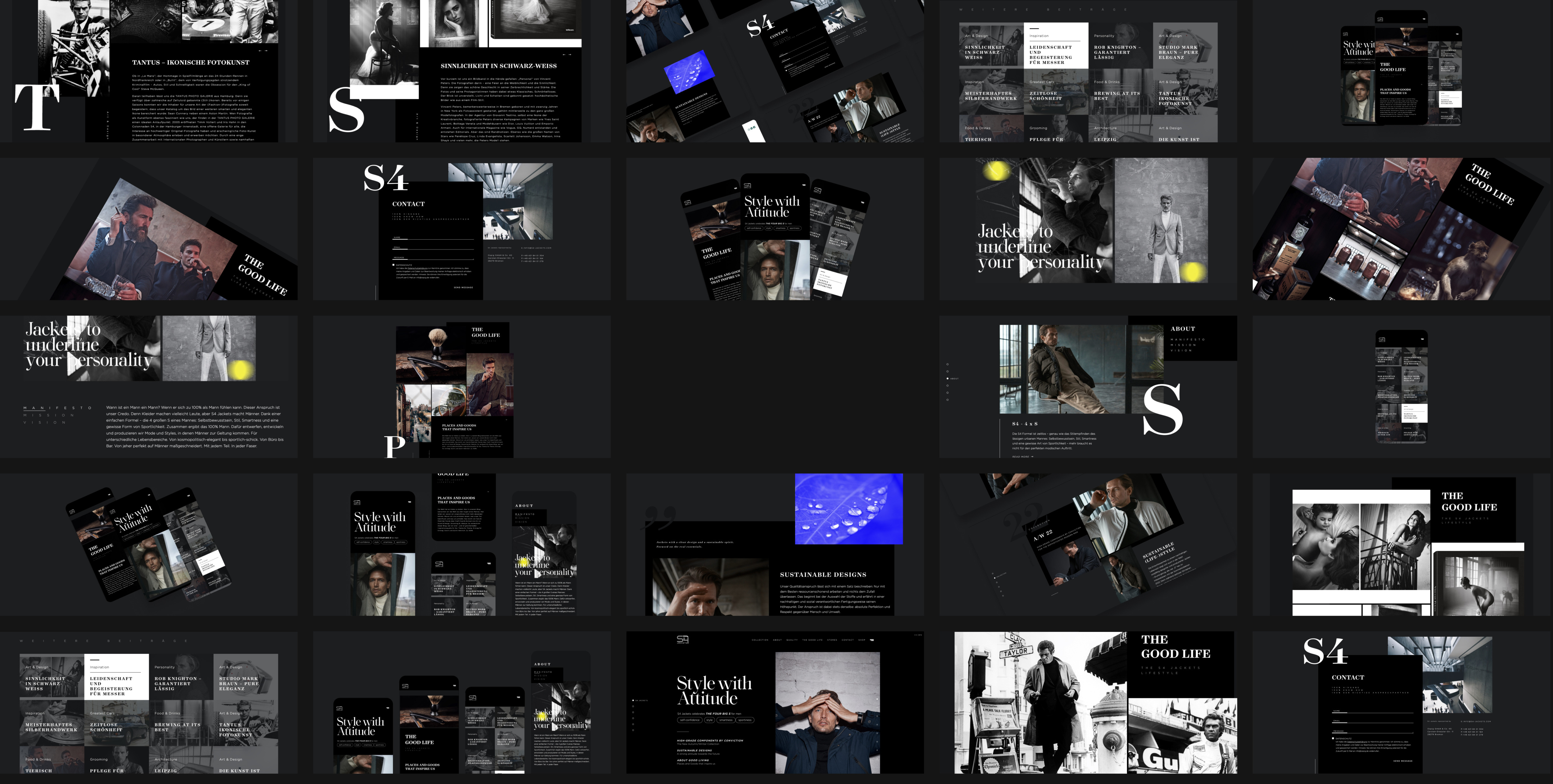 Collage von unserem Editorial Webdesign Projekt S4Jackets